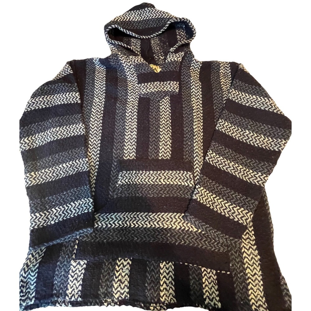 Baja Joe Poncho Hoodie Knit Hippie‎ Sweater Drug Rug Adult Medium Striped